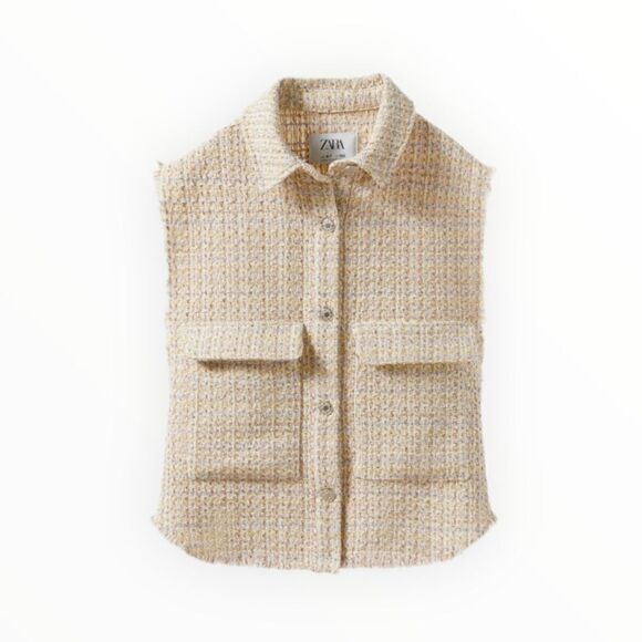 ZARA Kids | Tan | STRUCTURED FRAYED EDGE VEST - Picture 2 of 6